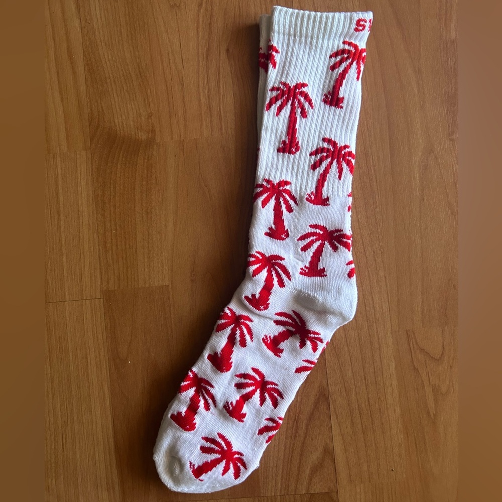 NEW White and Red Palm Tree Thick Cotton Socks